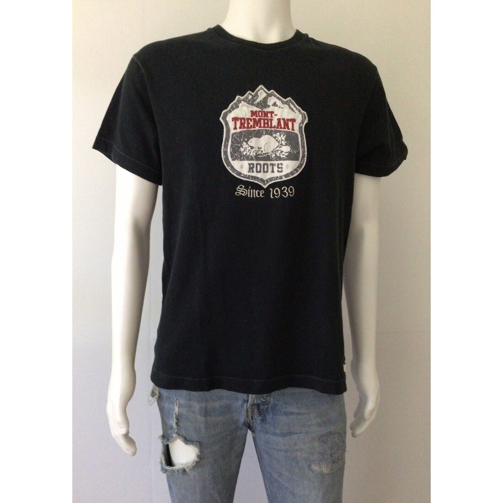 ROOTS Ski Mont - Tremblant Quebec Short Sleeve Shirt, Black (Size M)